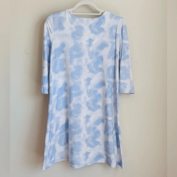 Pink Rose Dress - Blue Hydra Tie Die - 3/4 Sleeves in a Size L - Picture 5 of 13